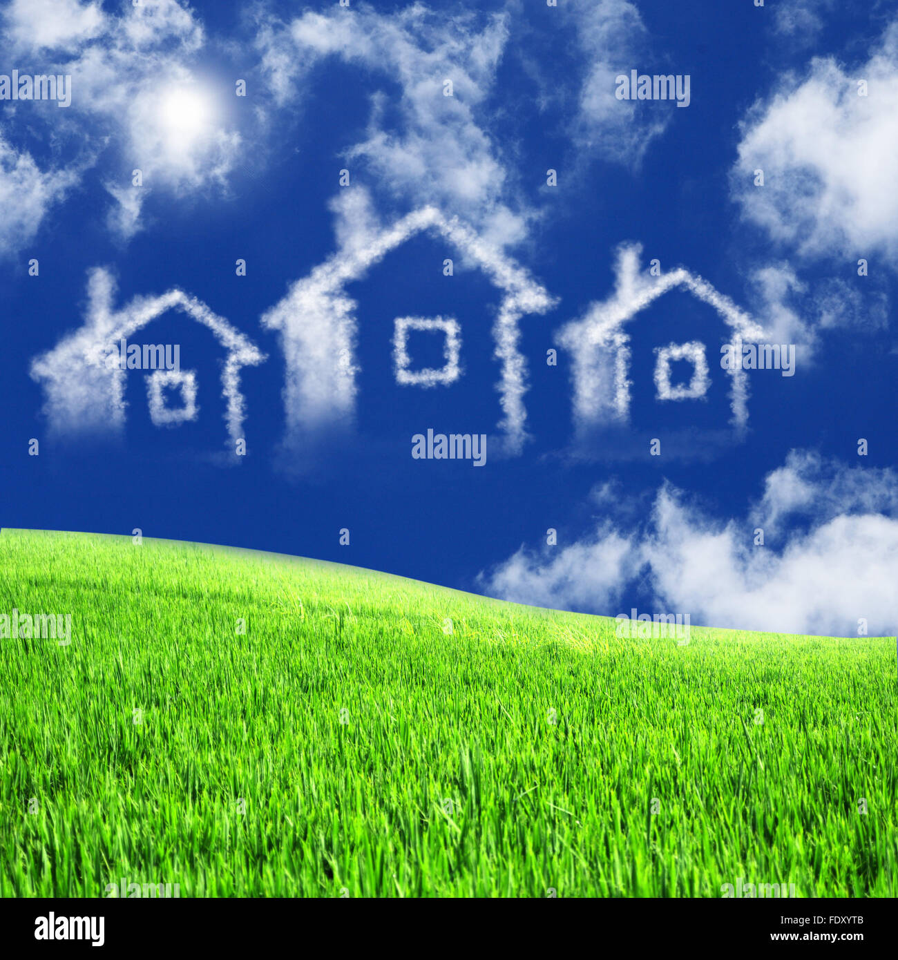 Picture of a house from white clouds against blue sky Stock Photo - Alamy
