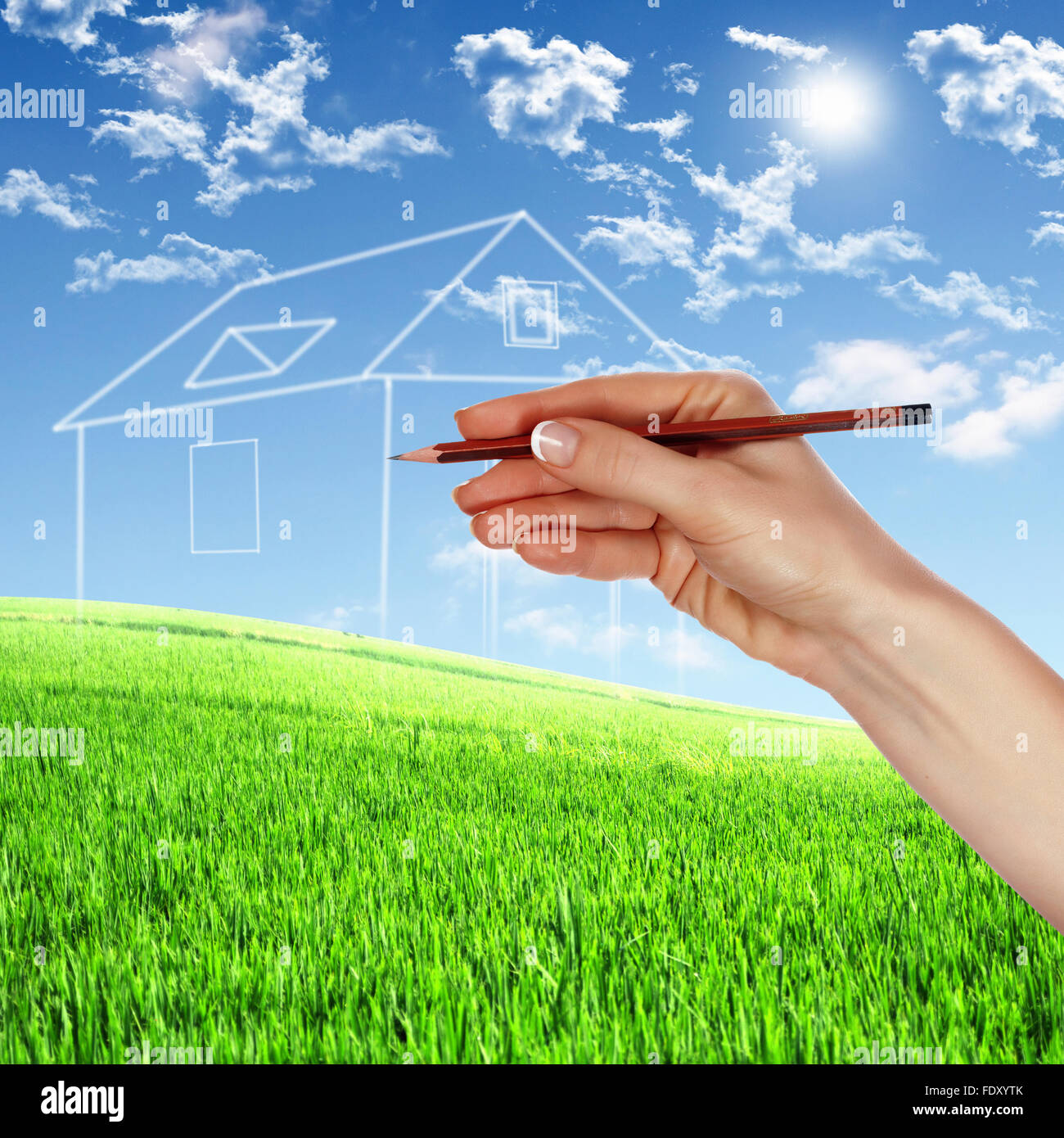Picture of a house from white clouds against blue sky Stock Photo - Alamy