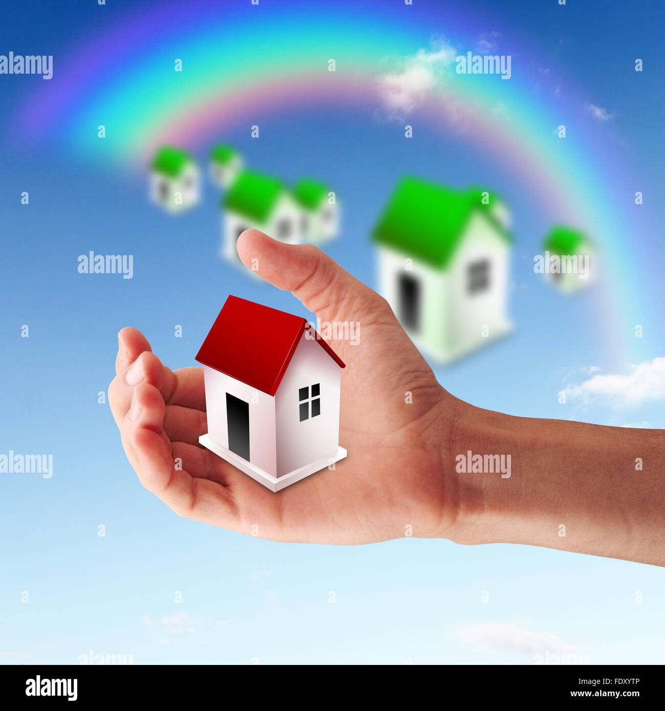 Picture of a house from white clouds against blue sky Stock Photo - Alamy