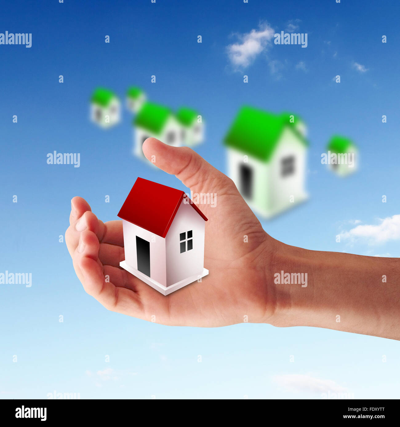Picture of a house from white clouds against blue sky Stock Photo - Alamy