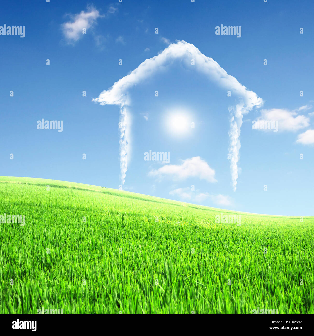 Picture of a house from white clouds against blue sky Stock Photo - Alamy