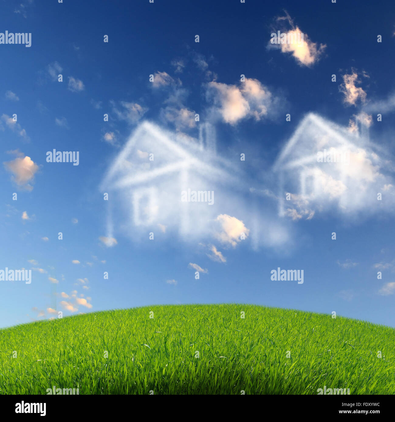 Picture of a house from white clouds against blue sky Stock Photo - Alamy