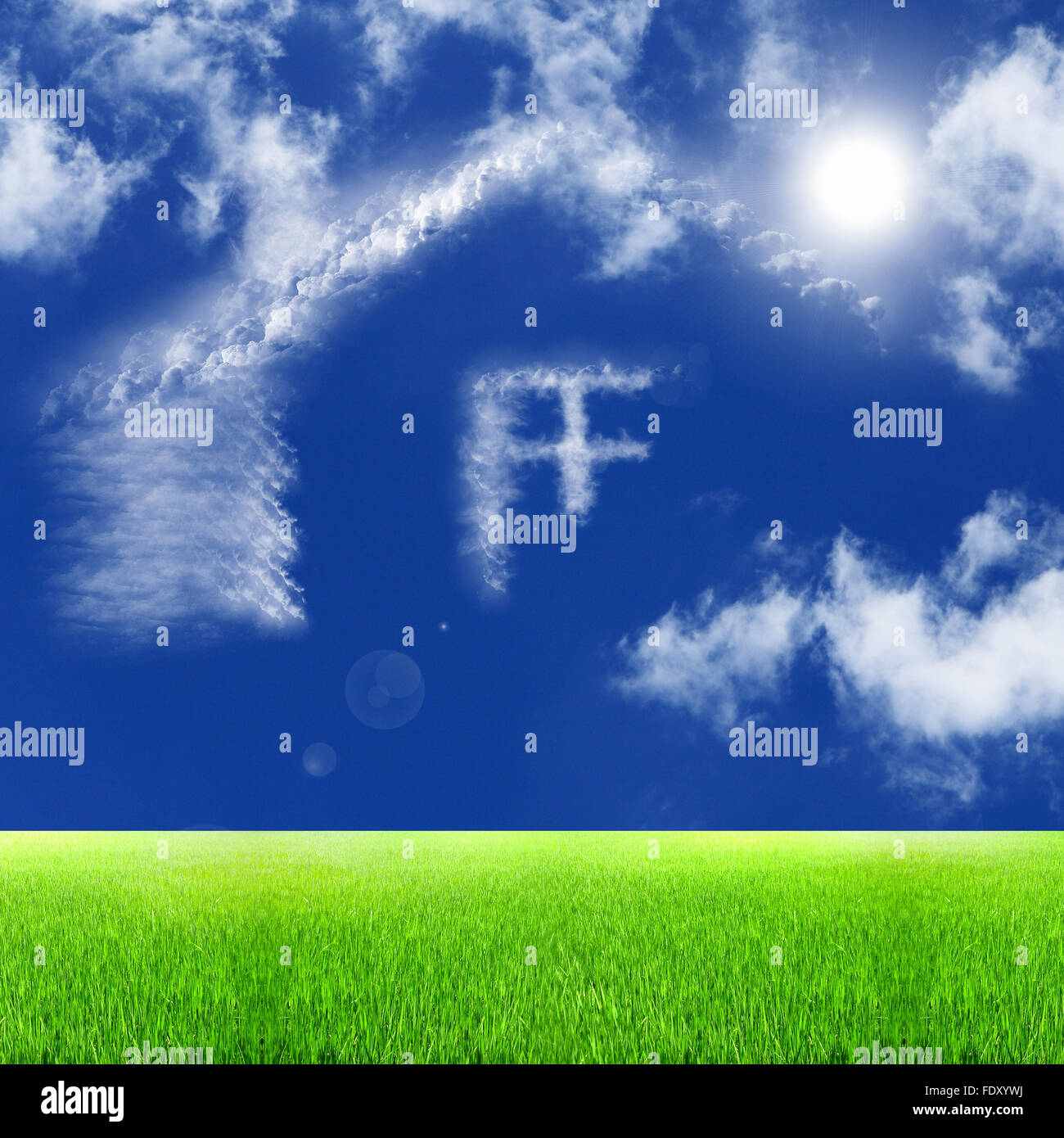 Picture of a house from white clouds against blue sky Stock Photo - Alamy