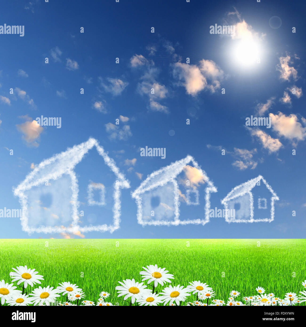 Picture of a house from white clouds against blue sky Stock Photo - Alamy