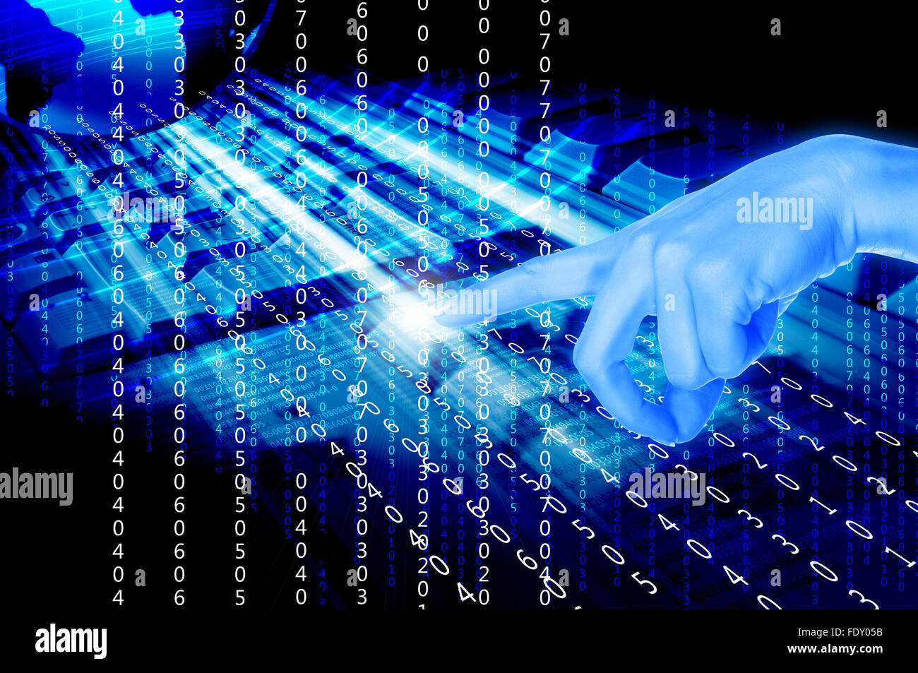 Hands, line, planet earth. The symbol of high technology Stock Photo ...