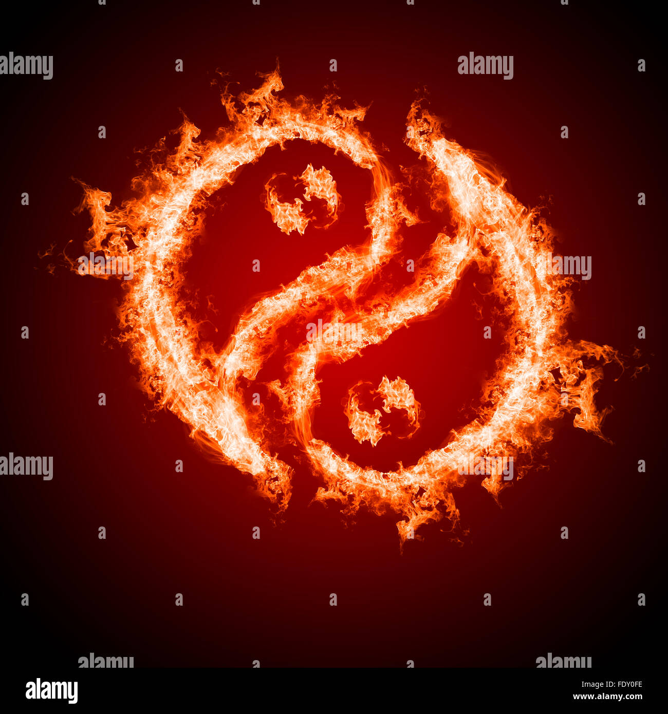 Symbol of yin and yang of the dark background in a flame. The sign of ...