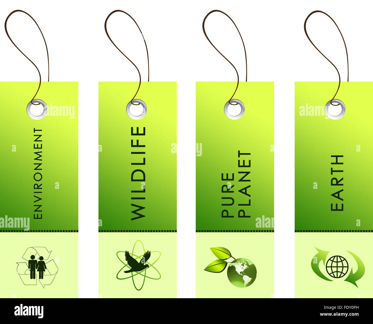 green labels with nature protection symbols on them Stock Photo