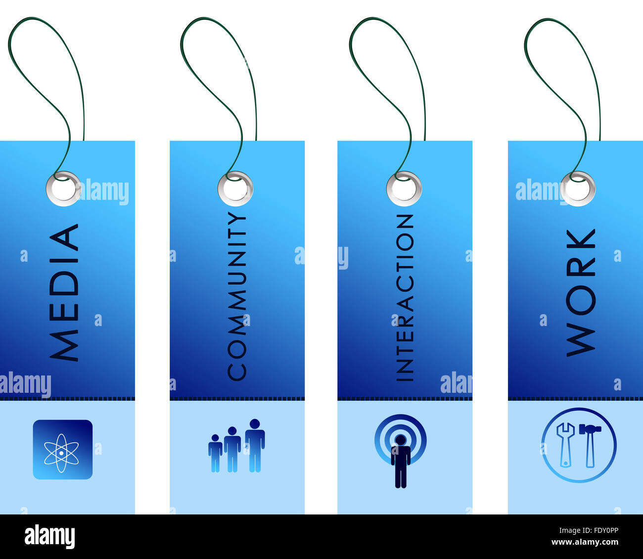 blue labels with communication terms on them Stock Photo