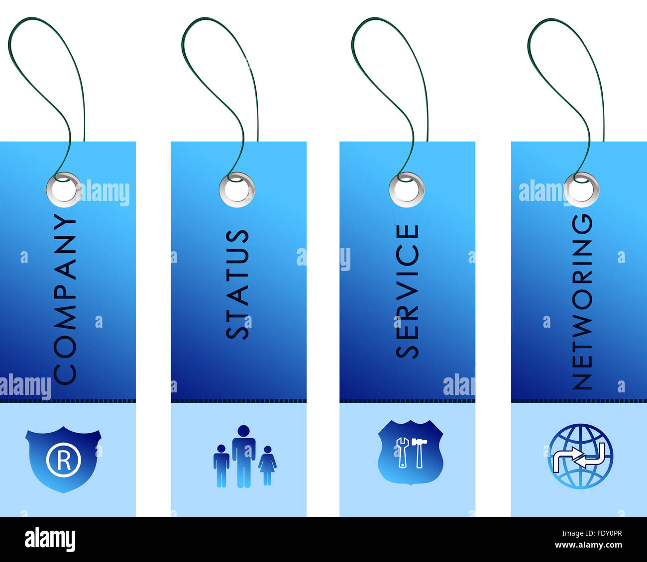 blue labels with communication terms on them Stock Photo