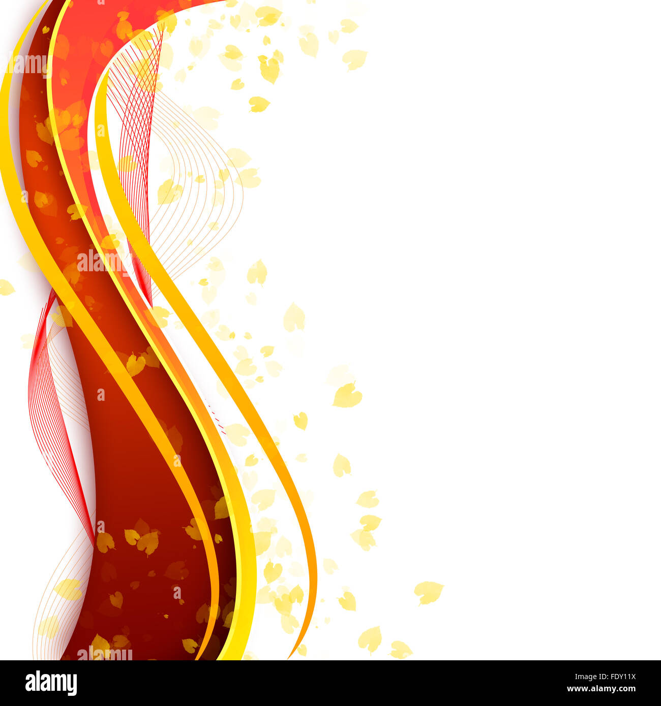 Abstract illustration with lines, arcs and yellow leaves. Stock Photo