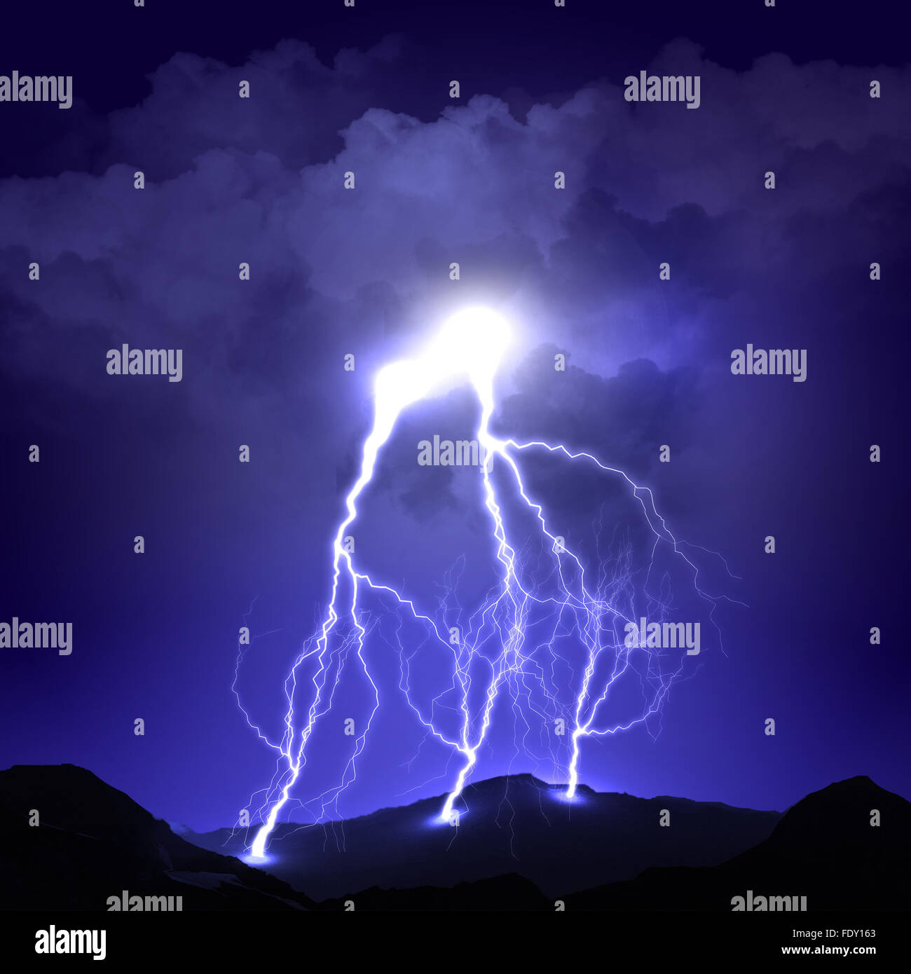 image of lightning on a dark blue background Stock Photo - Alamy