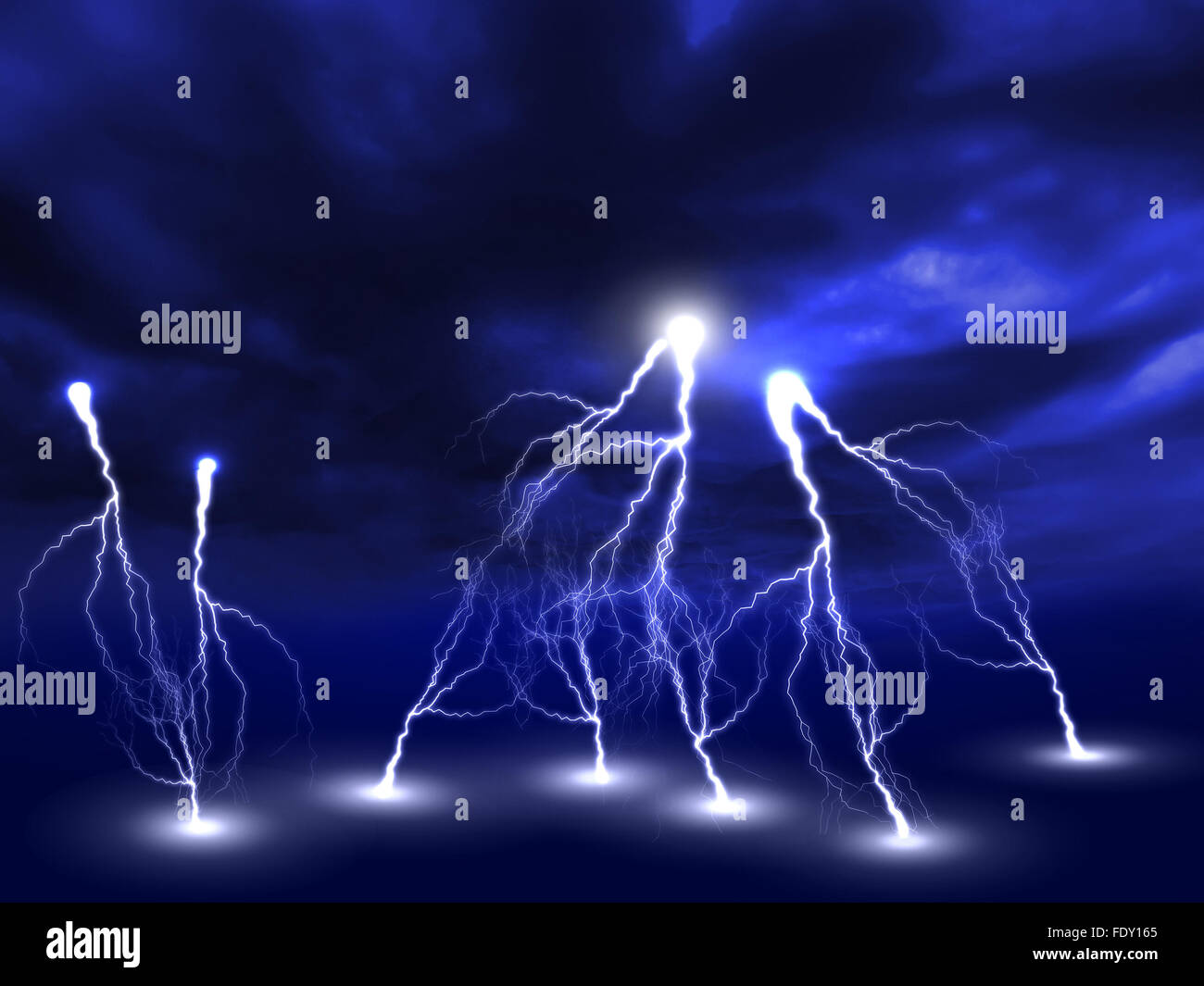 Image Of Lightning On A Dark Blue Background Stock Photo Alamy