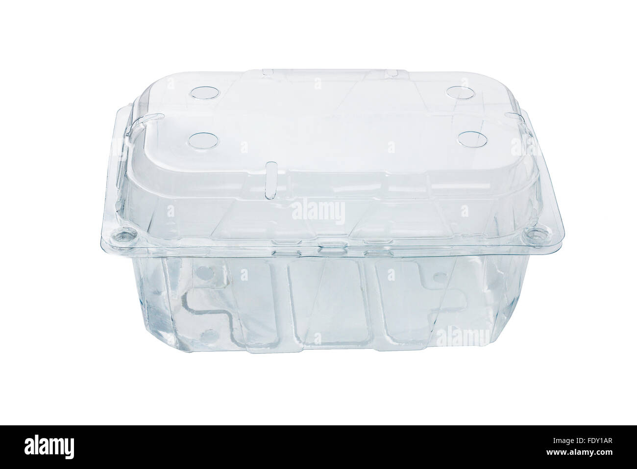 Empty Transparent Plastic Container on White Background Stock