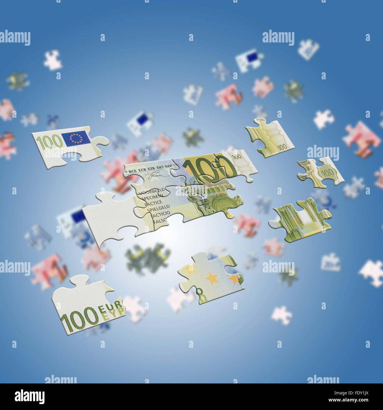 pieces of euro banknote puzzle getting together Stock Photo - Alamy