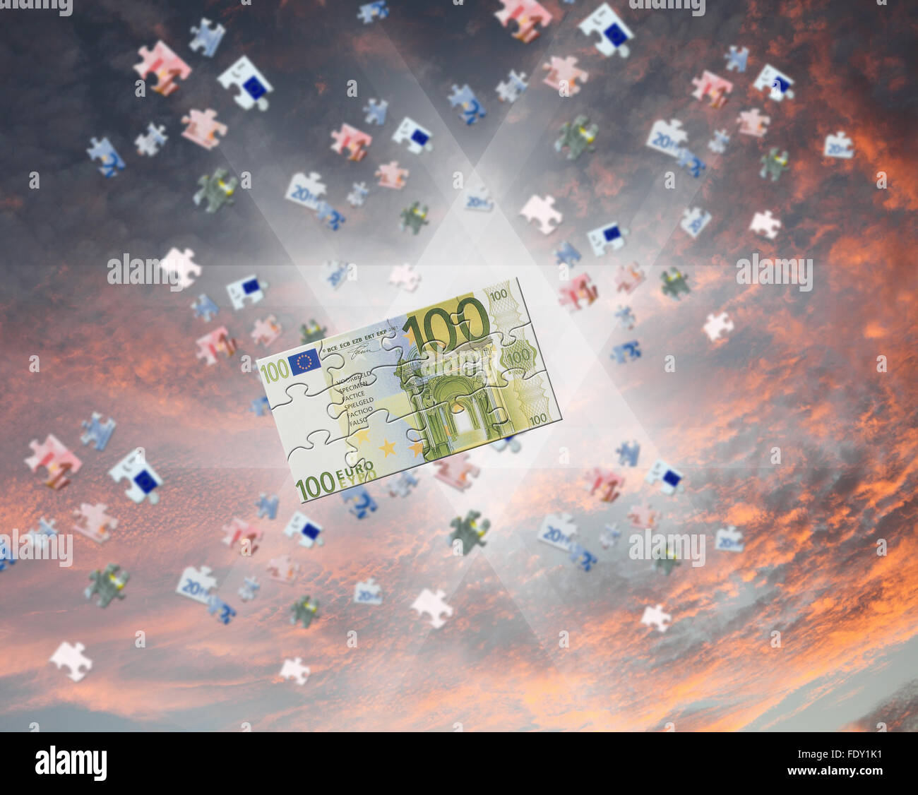 pieces of euro banknote puzzle getting together Stock Photo - Alamy