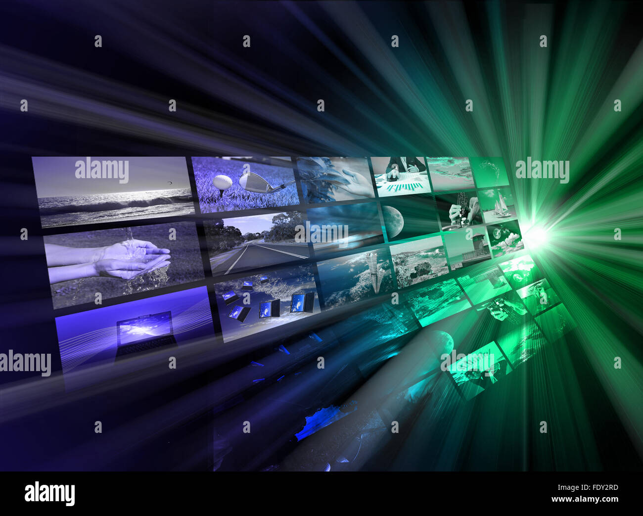 Streams of images symbolizing the new technology and media environment ...