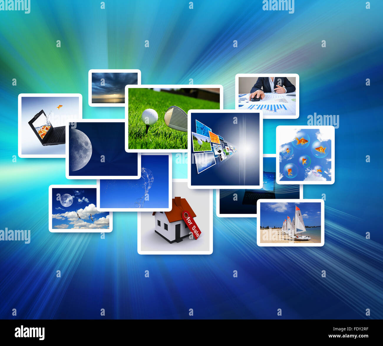 Streams of images symbolizing the new technology and media environment ...