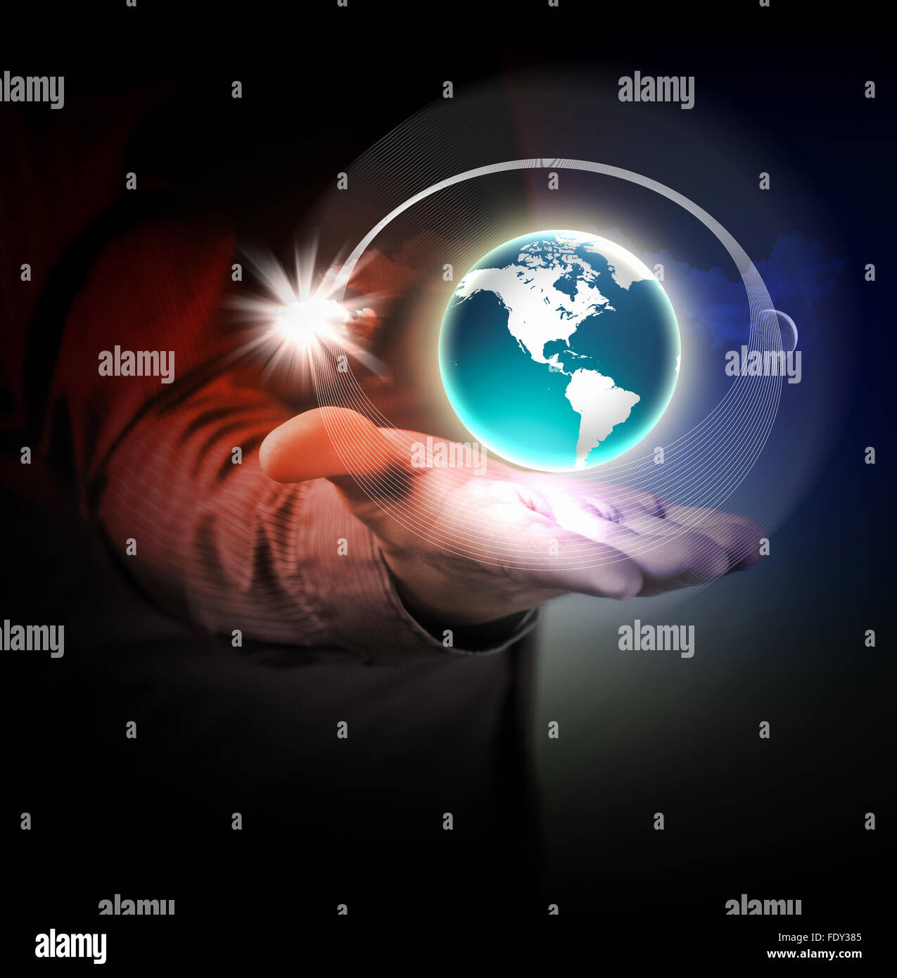 Man holding a glowing earth globe in his hands Stock Photo - Alamy