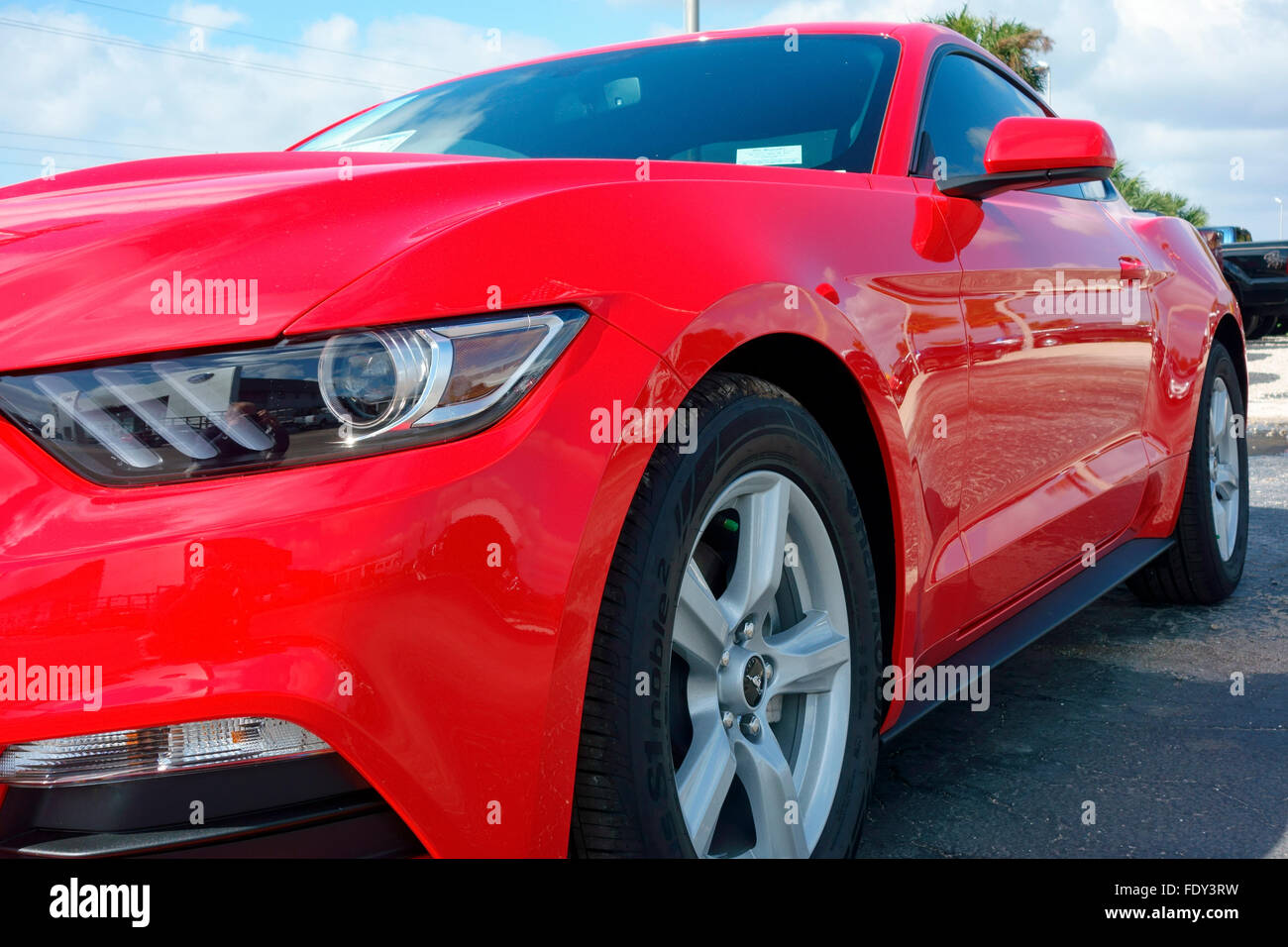 2016 Ford Mustang muscle car automobile in red color Stock Photo