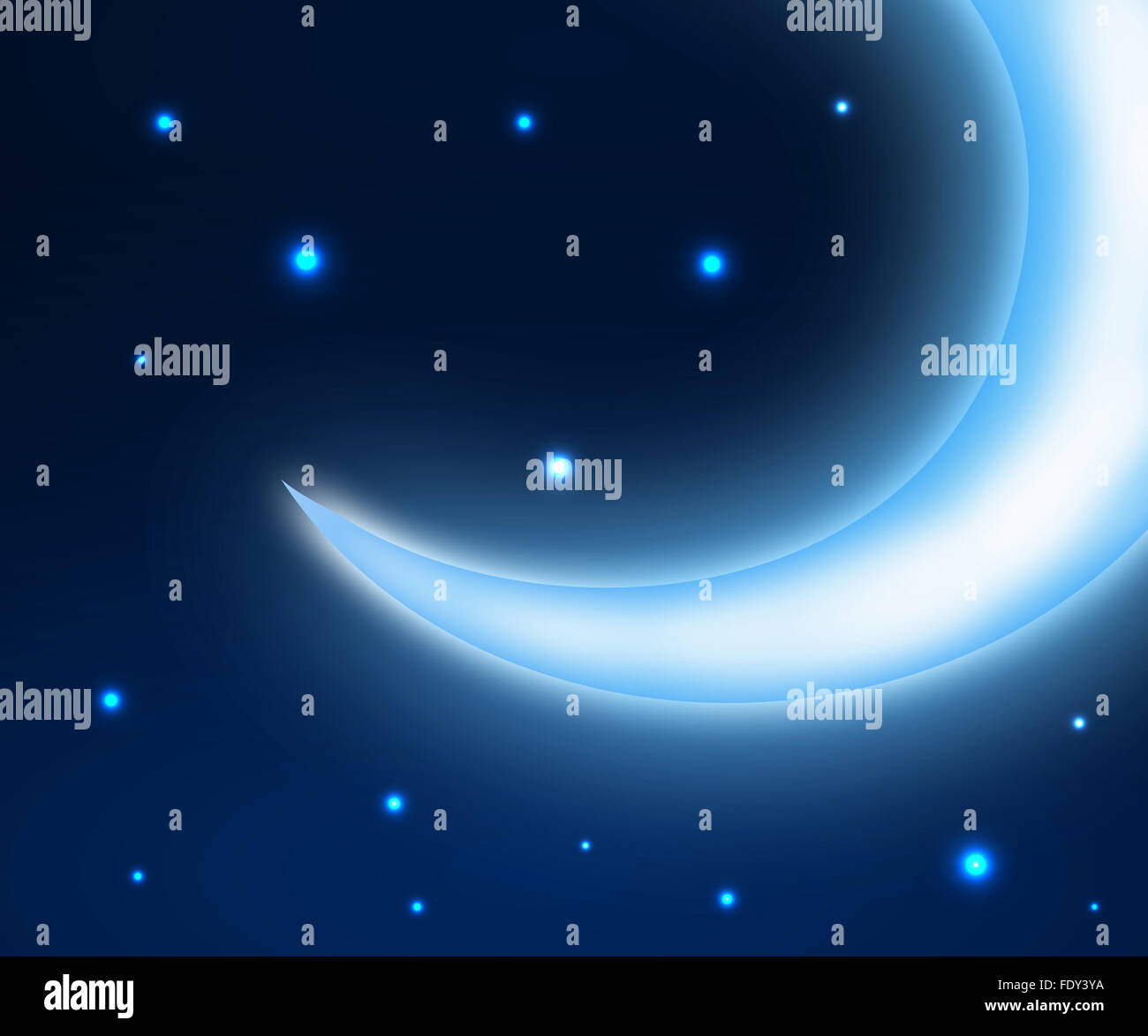 Dark blue night sky background with moon and twinkling stars Stock ...