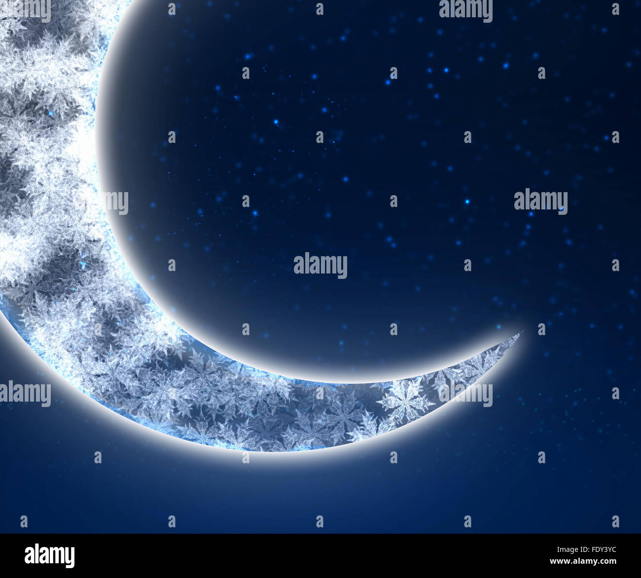 Dark blue night sky background with moon and twinkling stars Stock ...