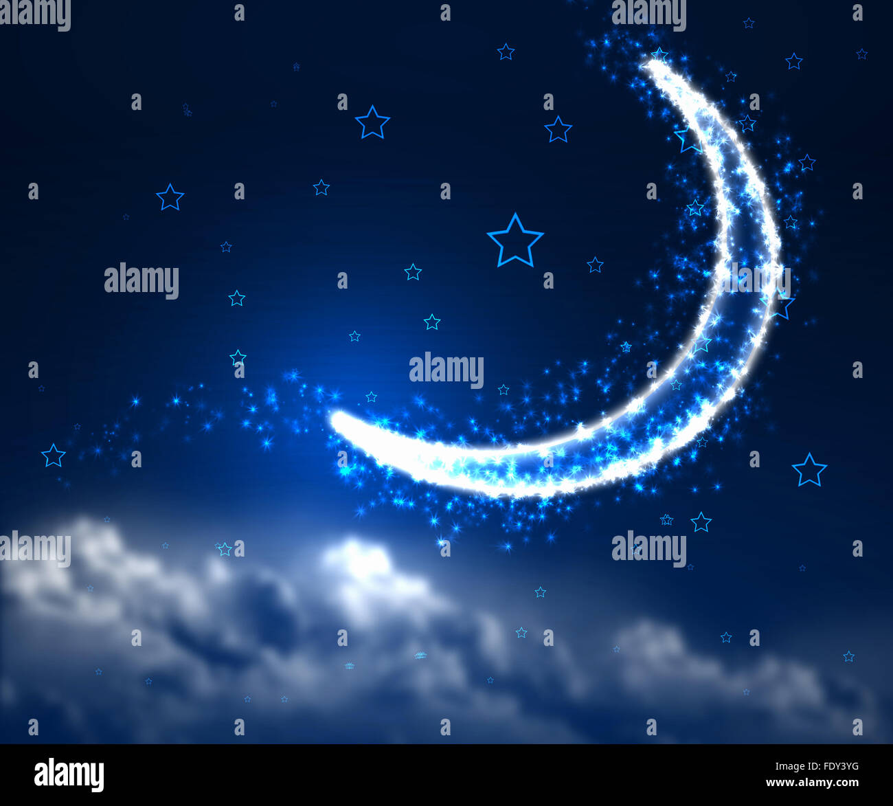 Dark blue night sky background with moon and twinkling stars Stock ...