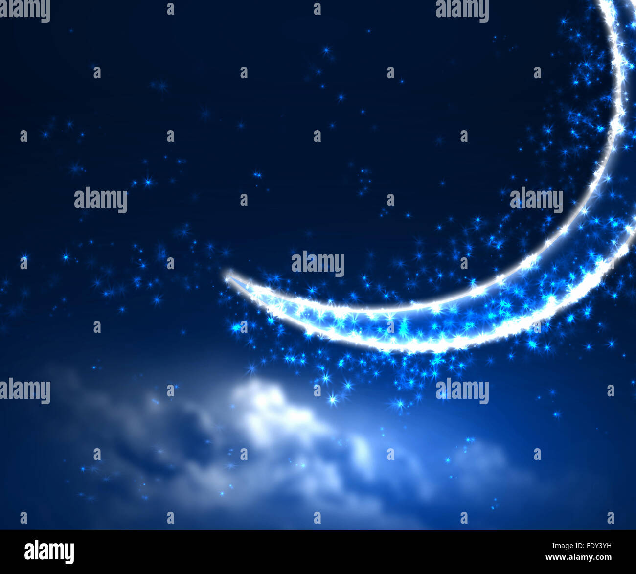 Dark blue night sky background with moon and twinkling stars Stock ...