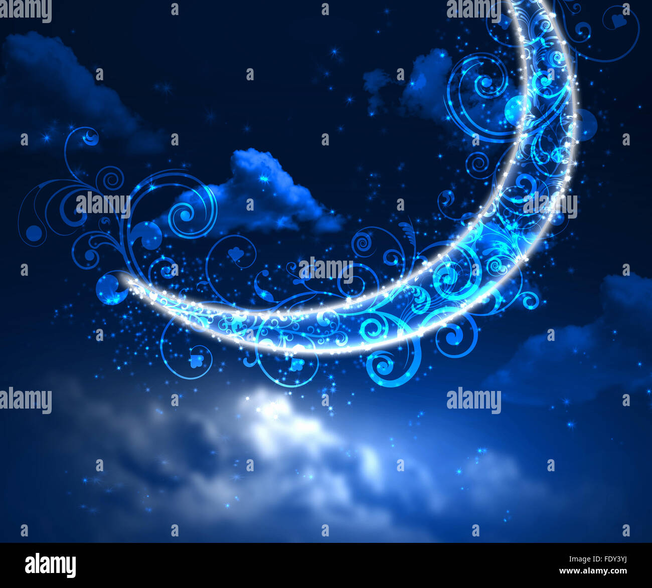 Dark blue night sky background with moon and twinkling stars Stock ...