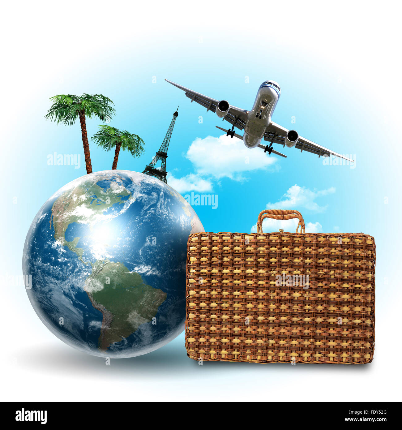 Collage about tourism and travel with planet earth and plane Stock ...