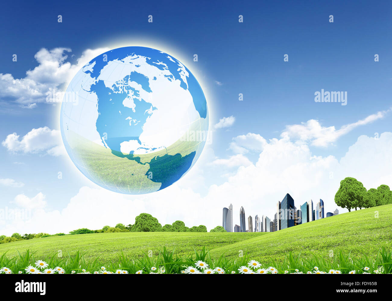 pyramide Demokrati se tv collage of green nature landscape with planet Earth above it Stock Photo -  Alamy