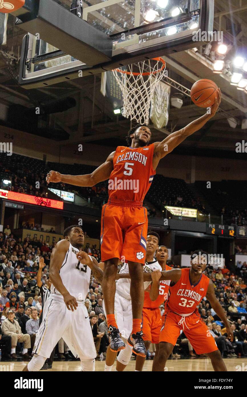 WinstonSalem, NC, USA. 2nd Feb, 2016. Jaron Blossomgame (5) of the