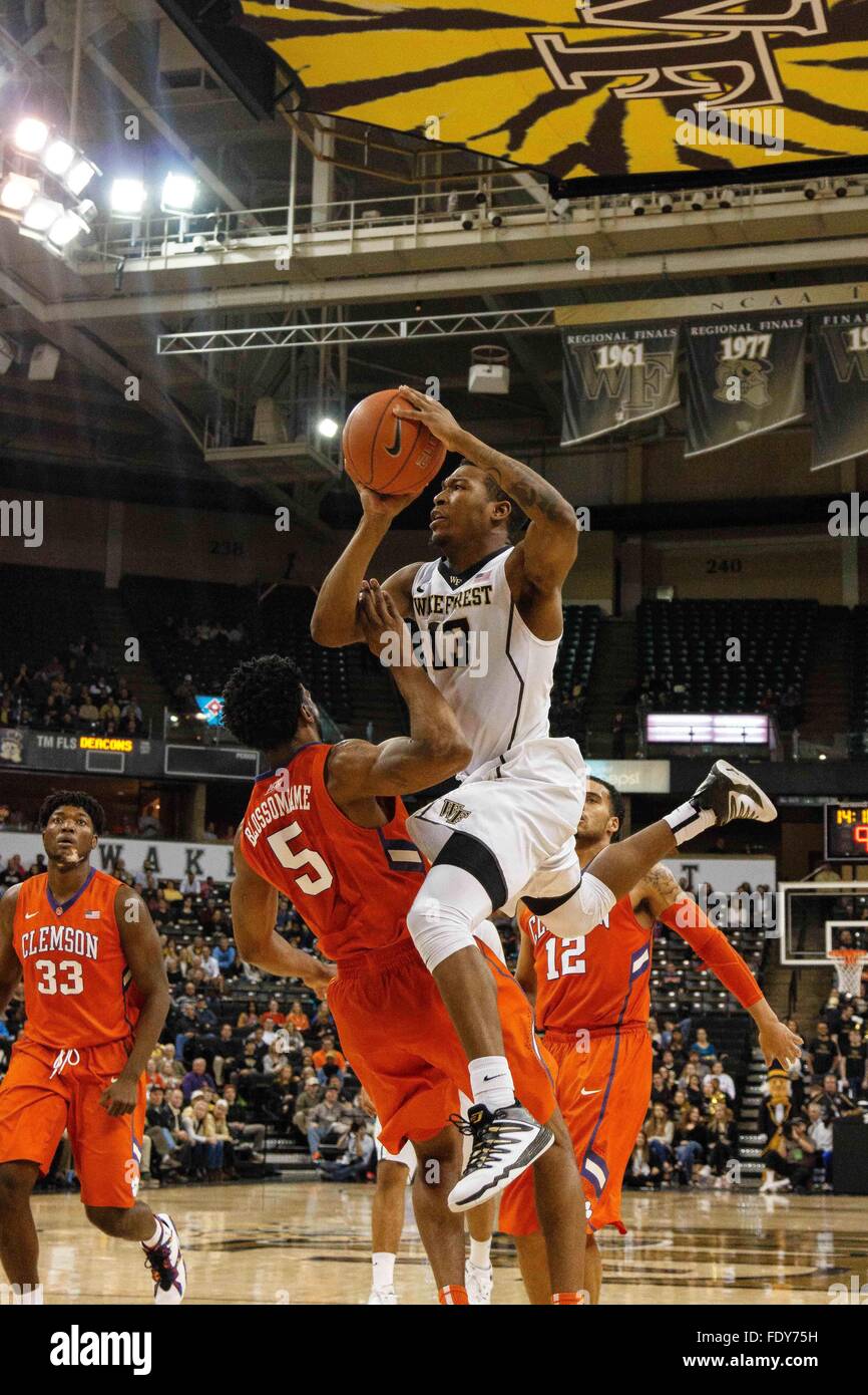 WinstonSalem, NC, USA. 2nd Feb, 2016. Bryant Crawford (13) of the Wake