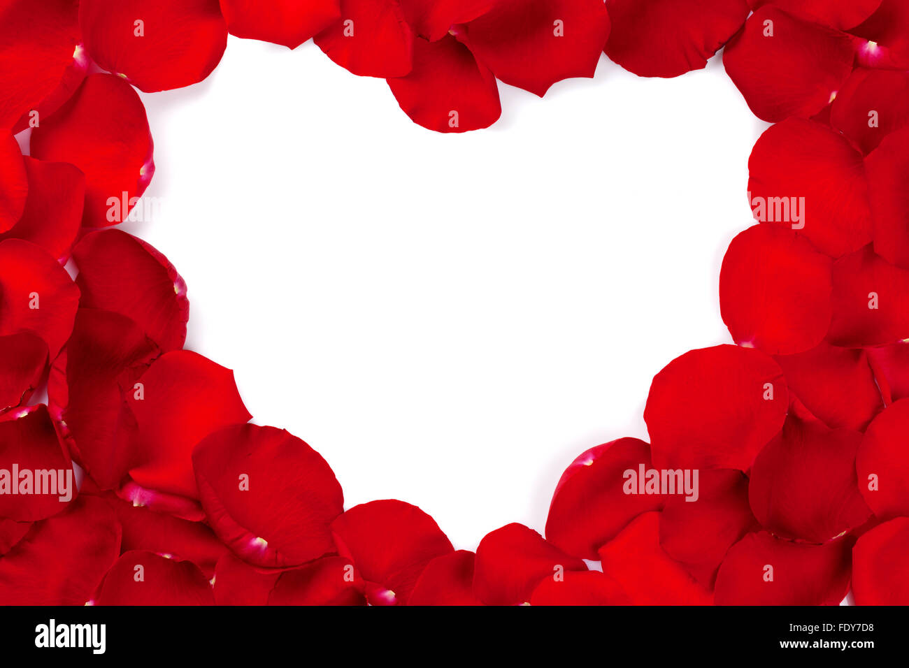 Red rose petals heart. Isolated on white background Stock Photo - Alamy