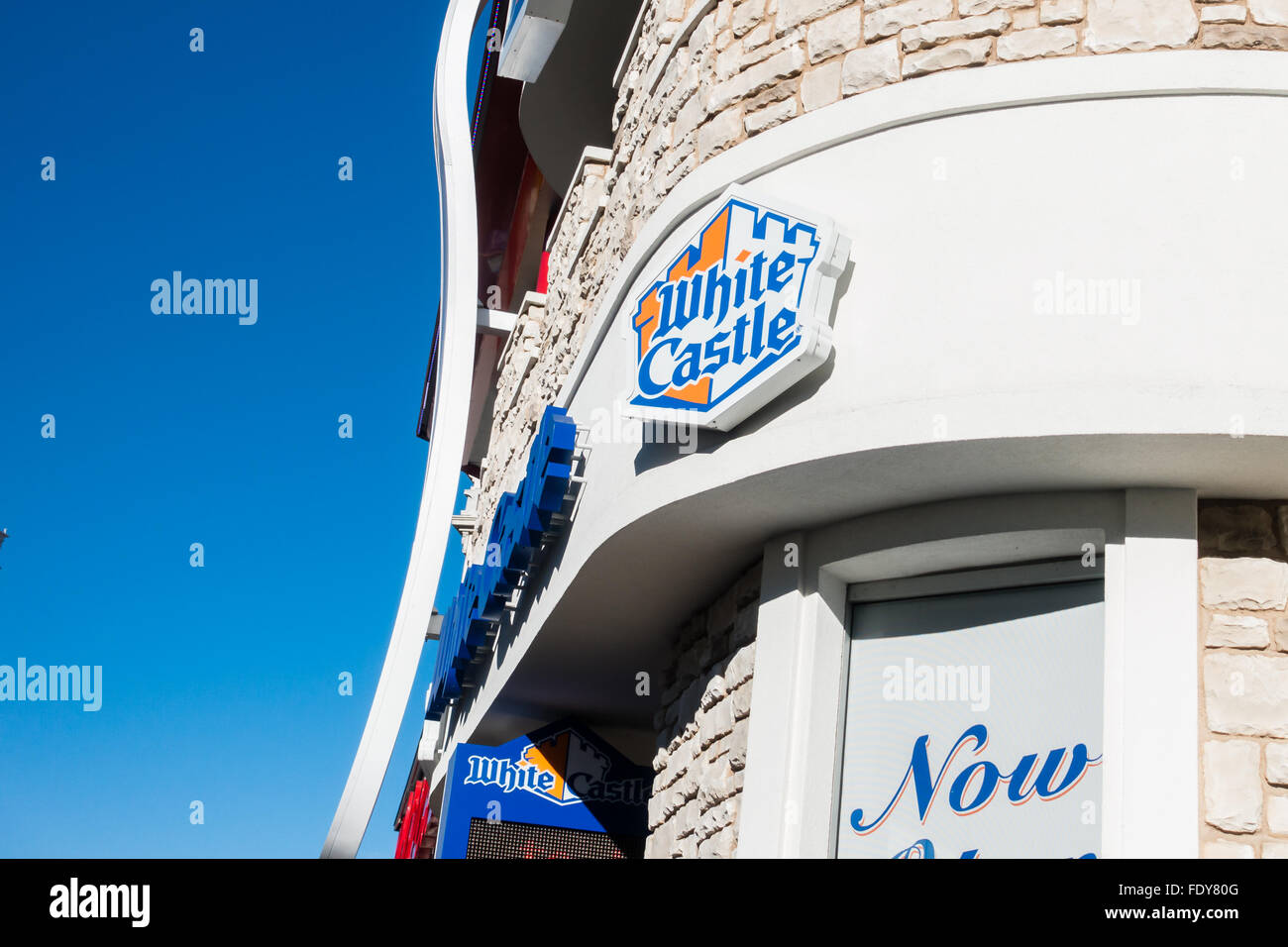 White Castle restaurant sign and logo on the strip in Las Vegas, Nevada, USA Stock Photo