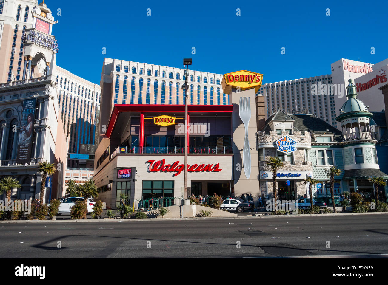 Walgreens, Denny's and White Castle on Las Vegas Strip in Las