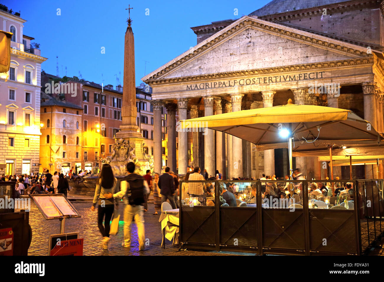 Piazza della Rotonda at night with the Pantheon in the background. Stock Photo