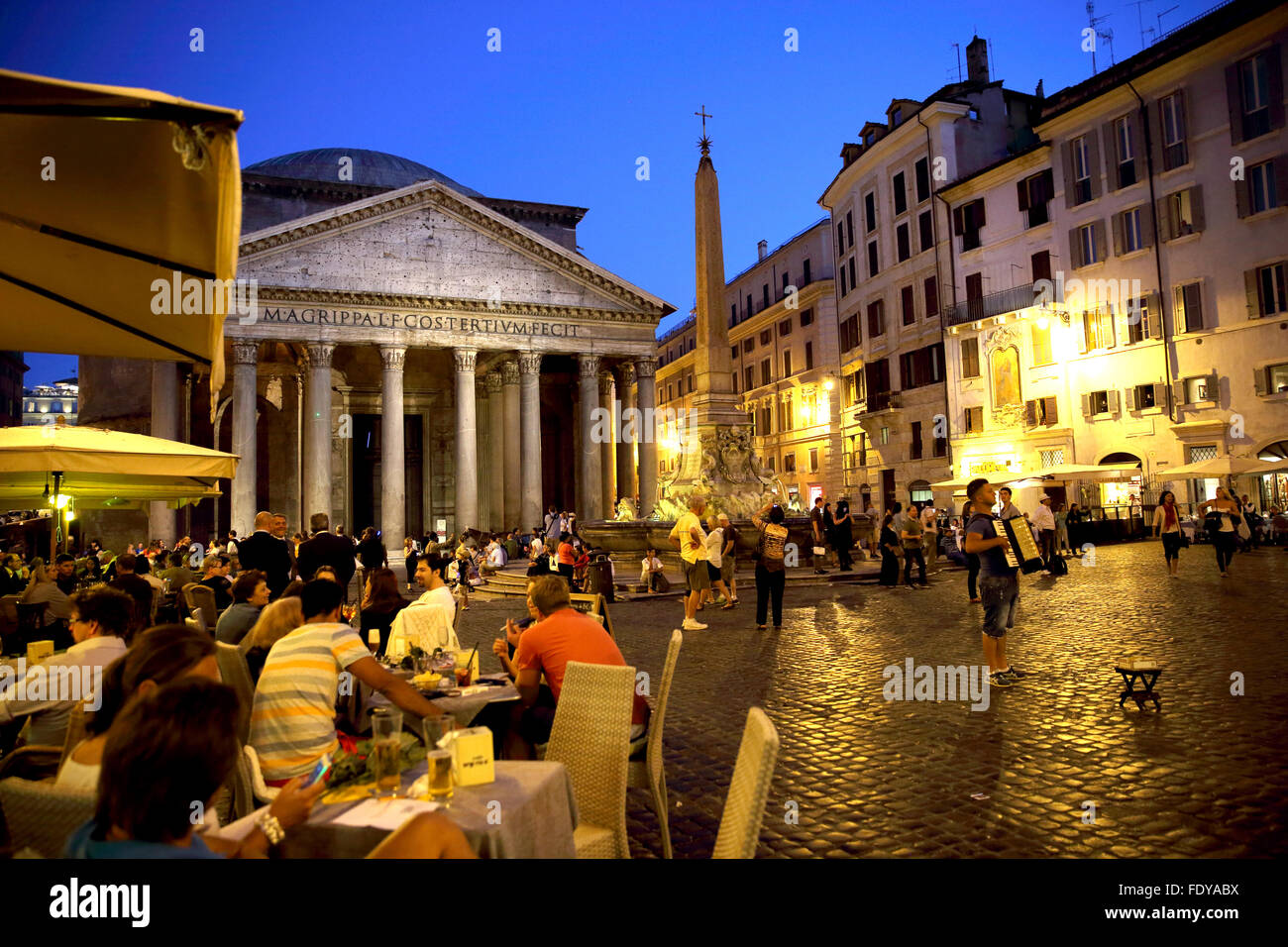 Piazza della Rotonda at night with the Pantheon in the background. Stock Photo
