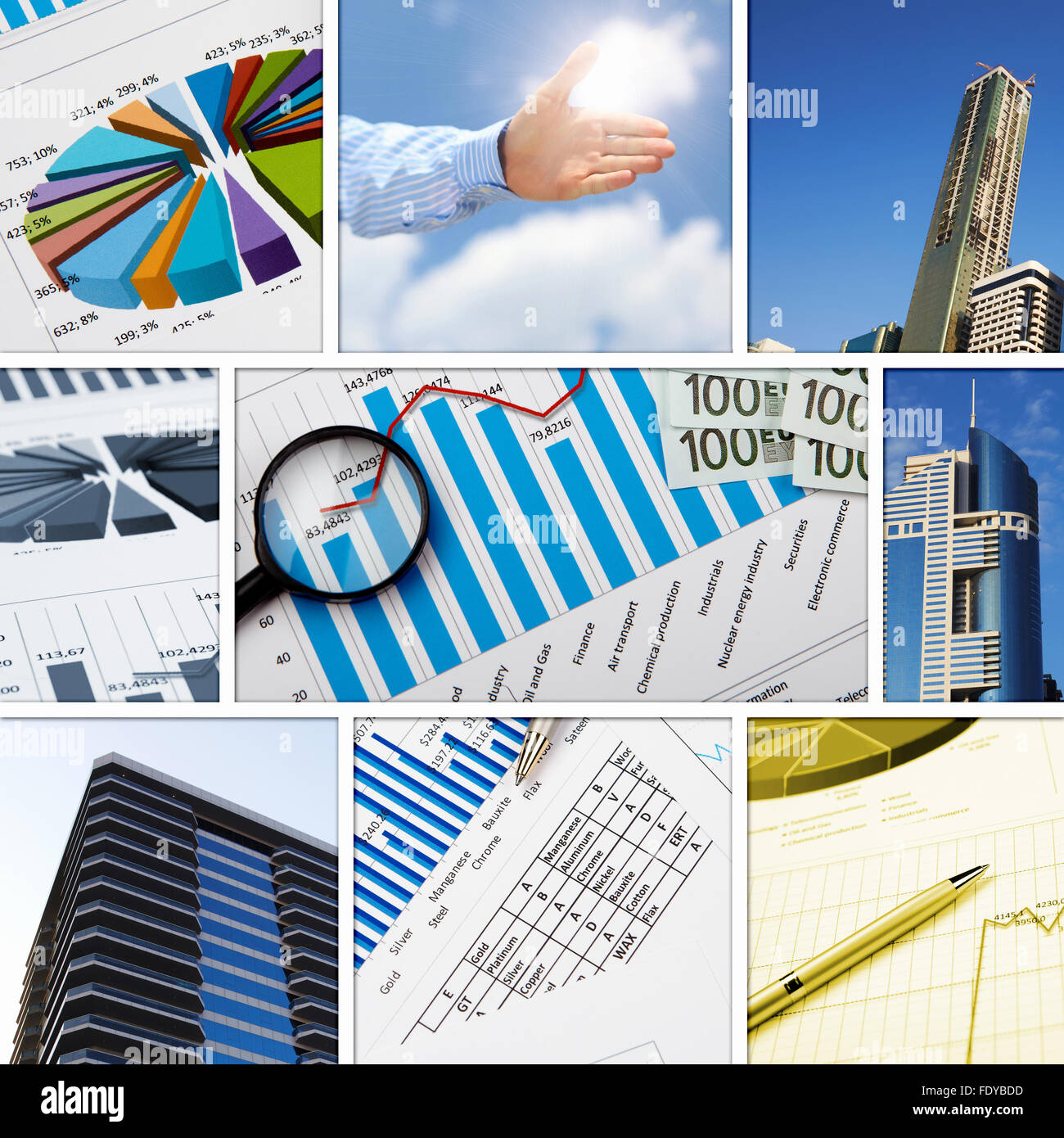 Collage of financial and business charts and graphs Stock Photo - Alamy
