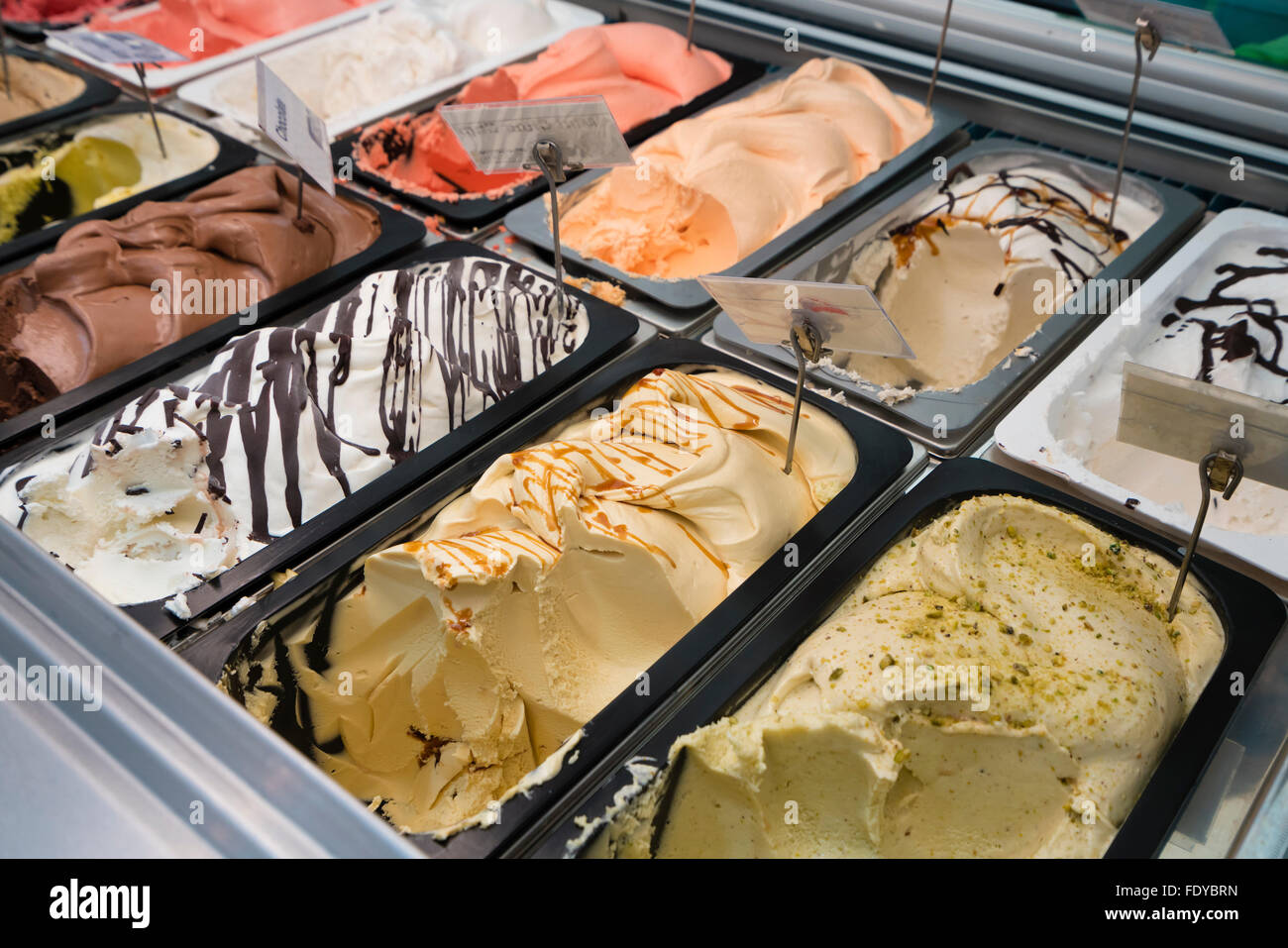 Gelato, Italian ice cream counter Stock Photo