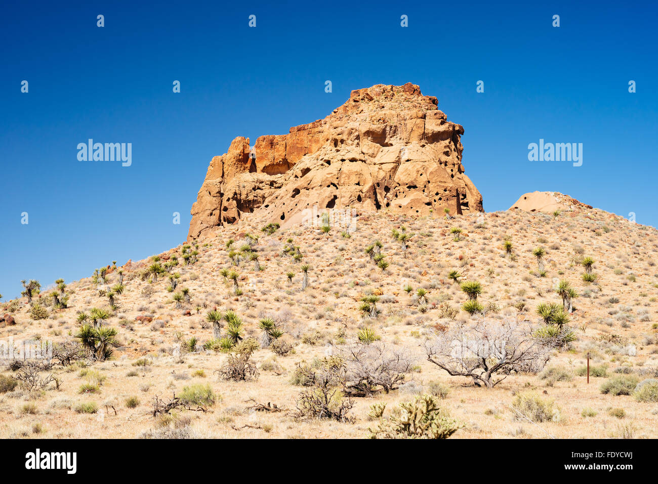 Volcanic rock formations of 'Hole-In-The-Wall' in Mojave National Preserve, California Stock Photo
