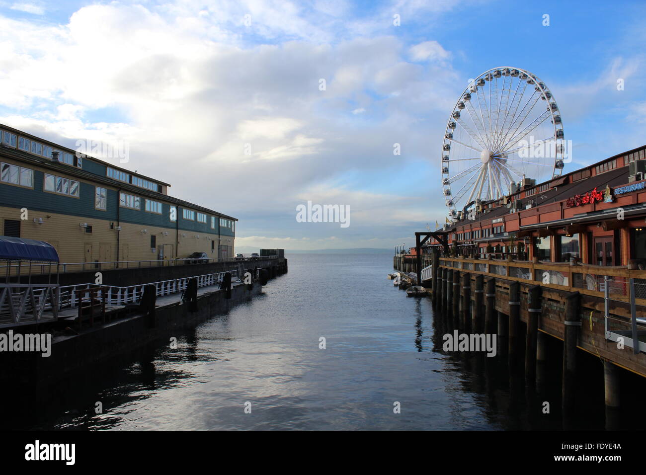 Puget Sound between two piers Stock Photo