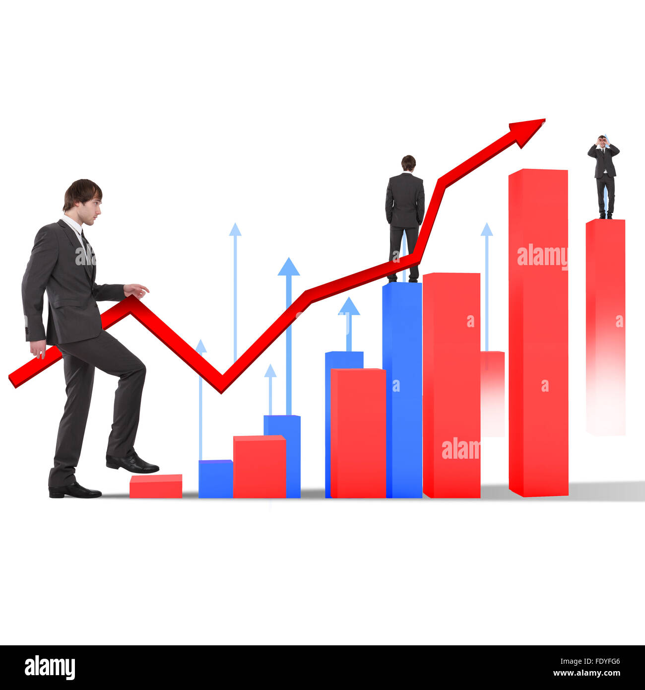 business man in black suit climbing financial charts Stock Photo