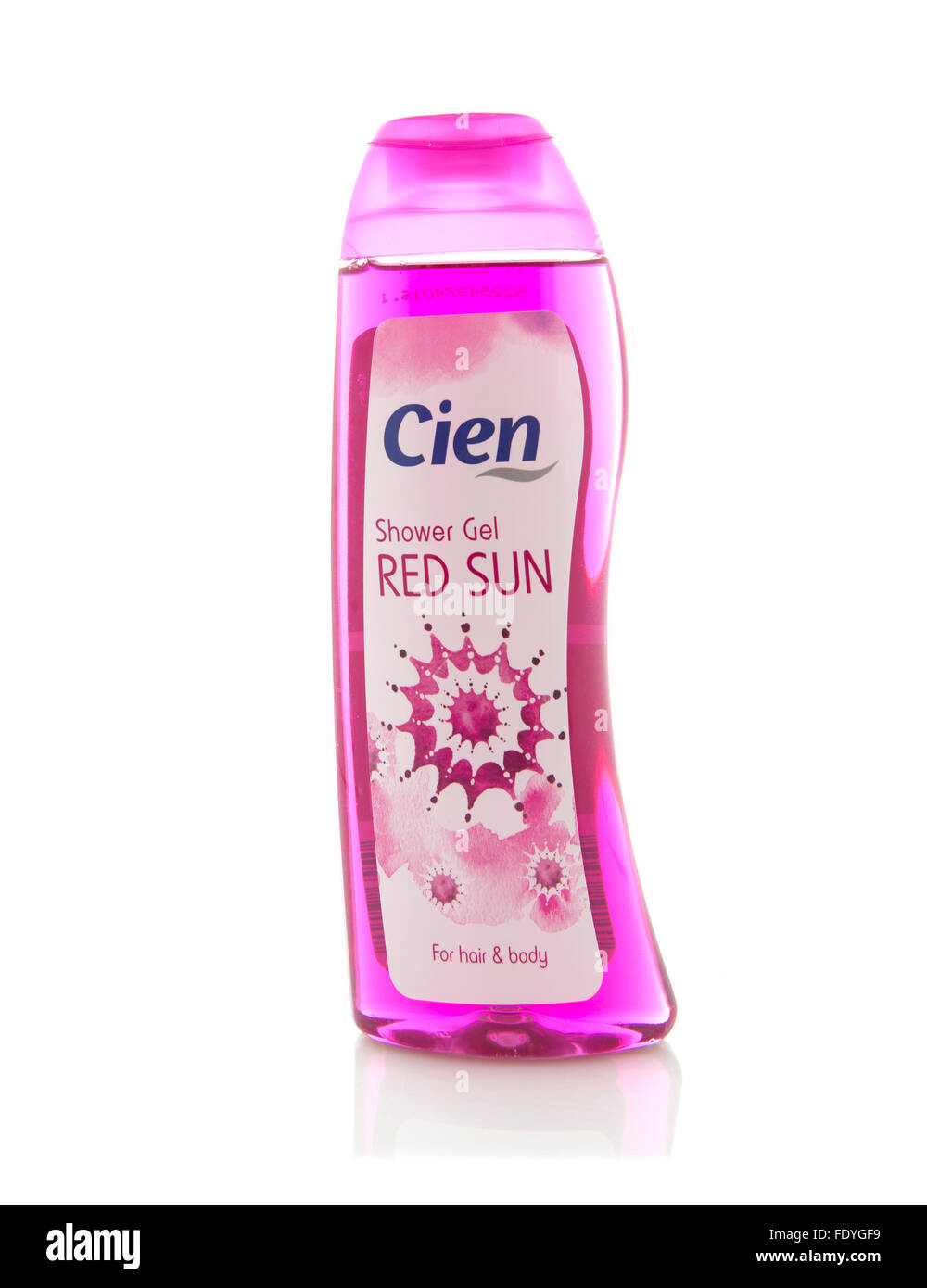 Cien Red Sun Shower Gel for Hair and Body on a White Background Stock