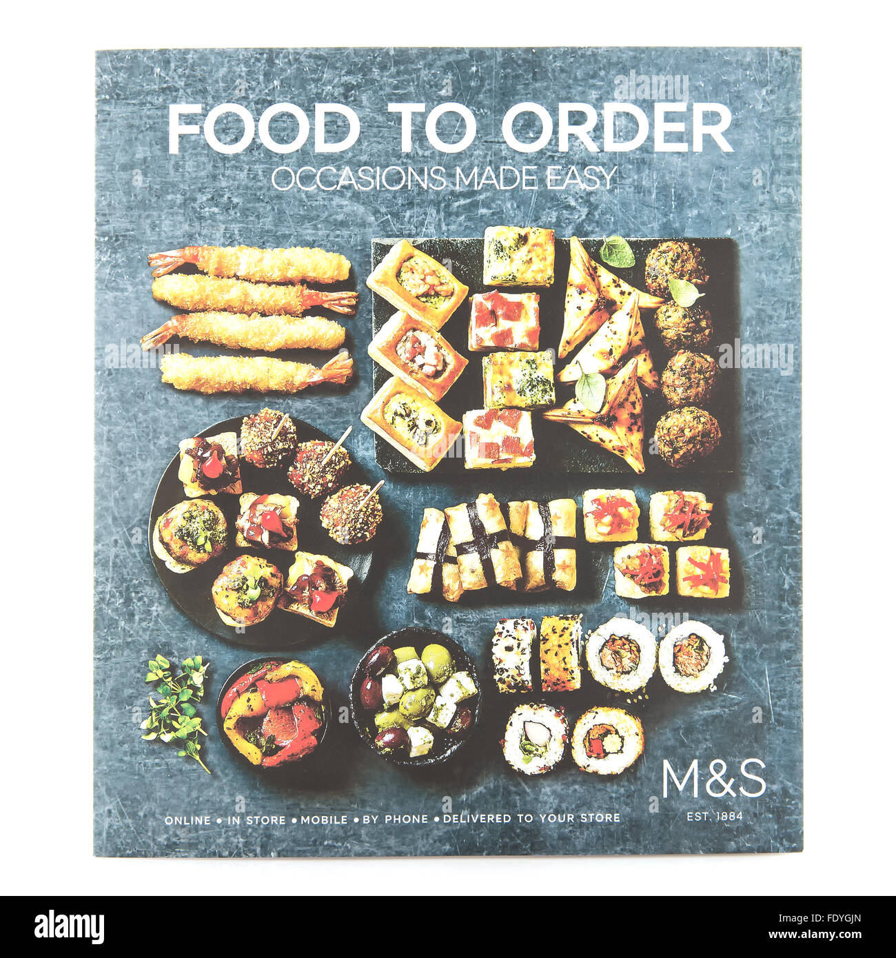 Food To Order by Marks & Spencer - Occasions Made Easy on a White Background Stock Photo
