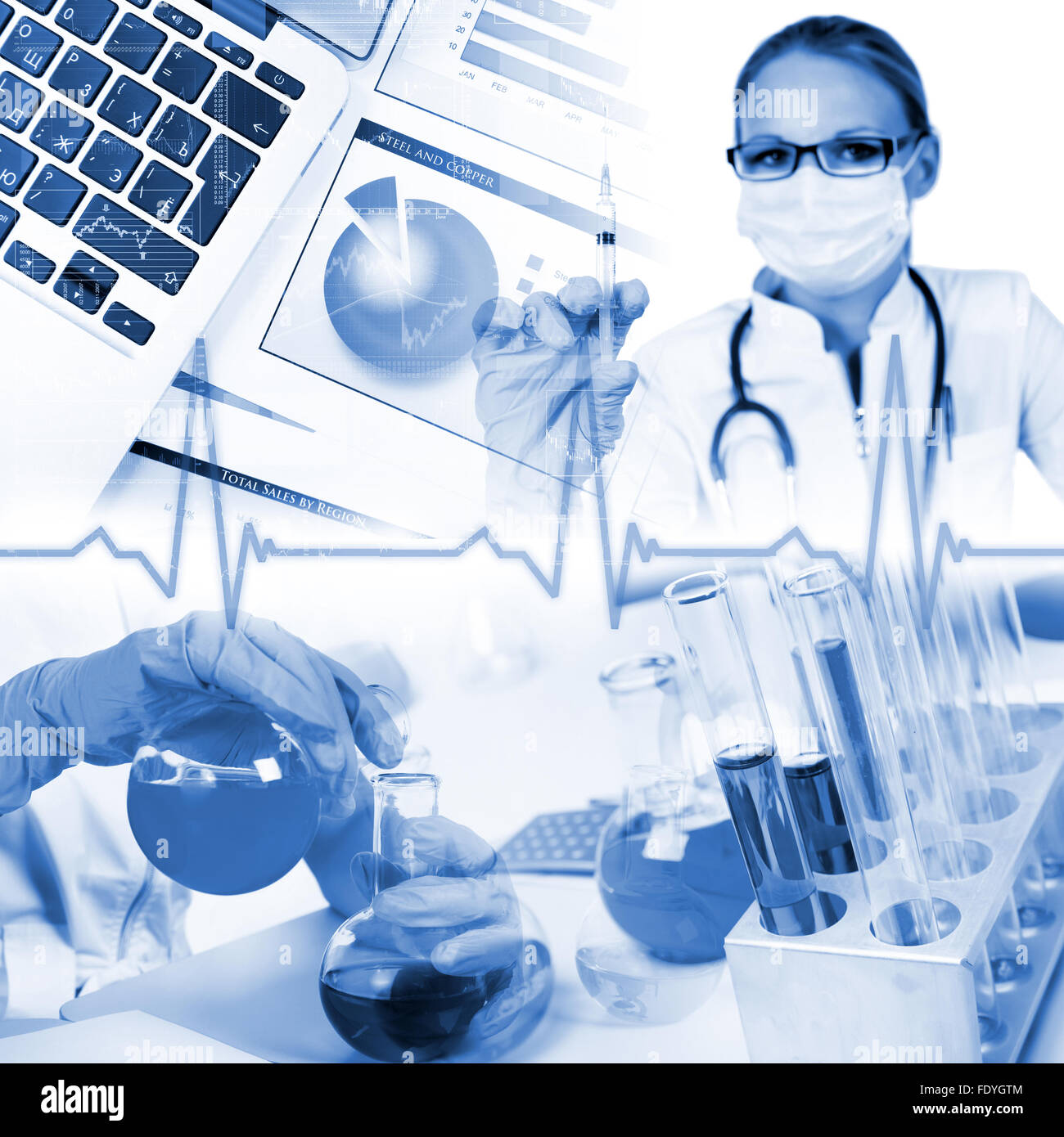 Image of a doctor working in labortory and different scientific ...