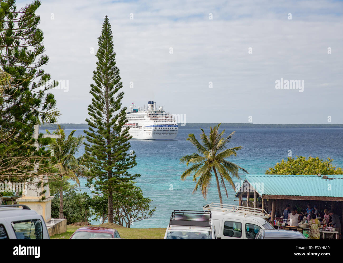 A P&O Cruise Ship at anchor at Lifou Island, New Caledonia Stock Photo