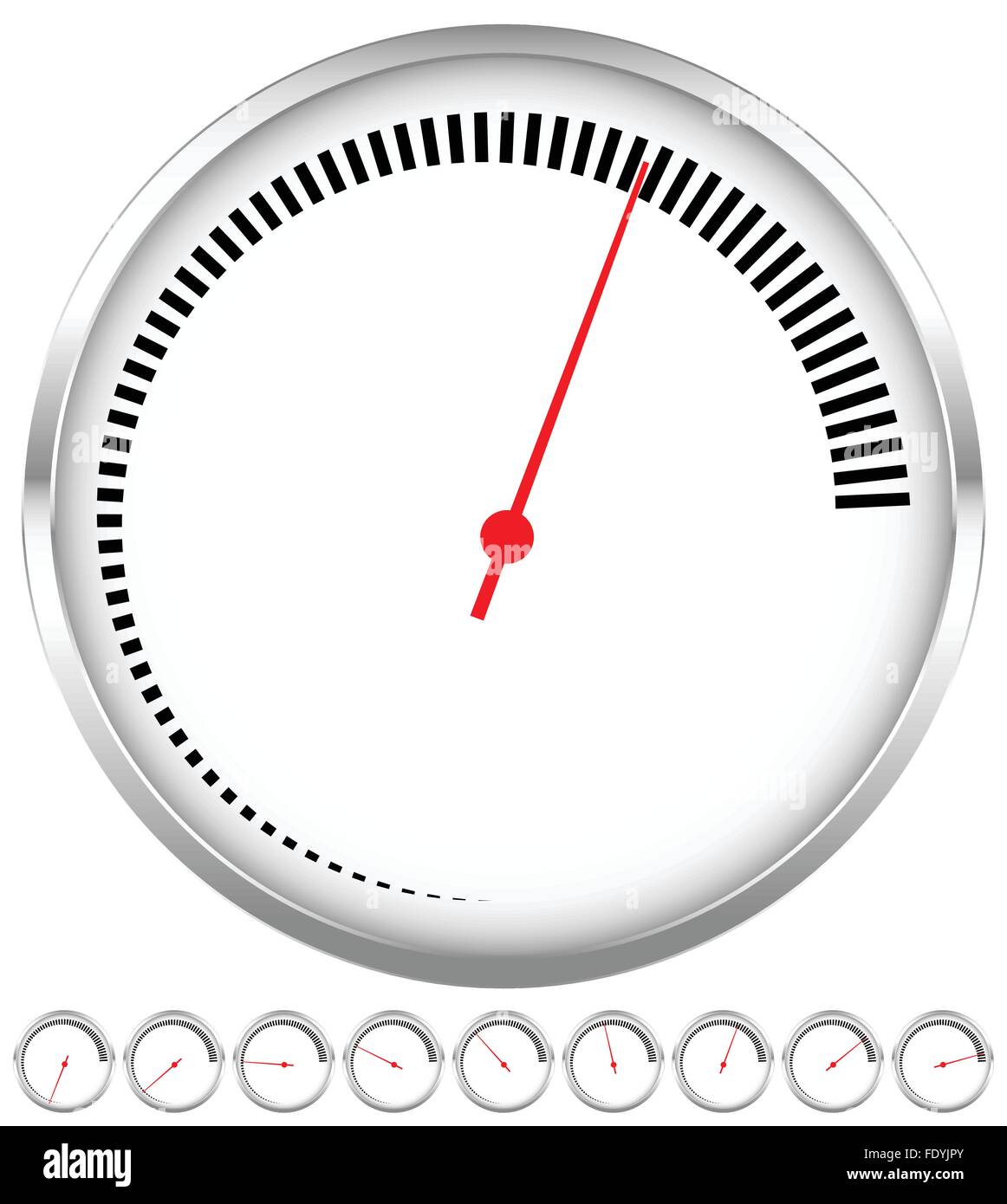 Circular dial, gauge template with increments and red needle Stock