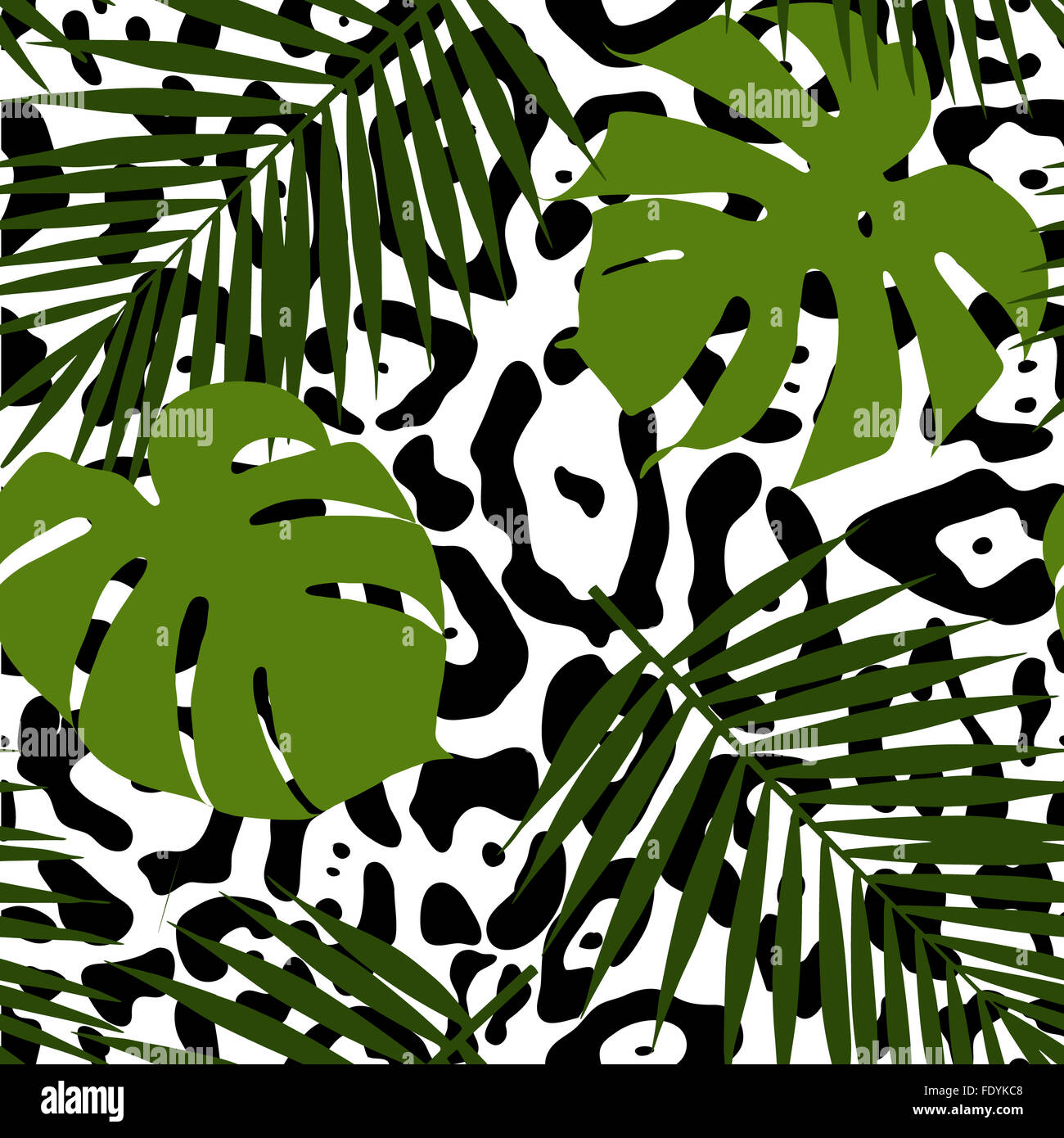 Tropical leaves and animal skin seamless pattern. Vector illustration ...