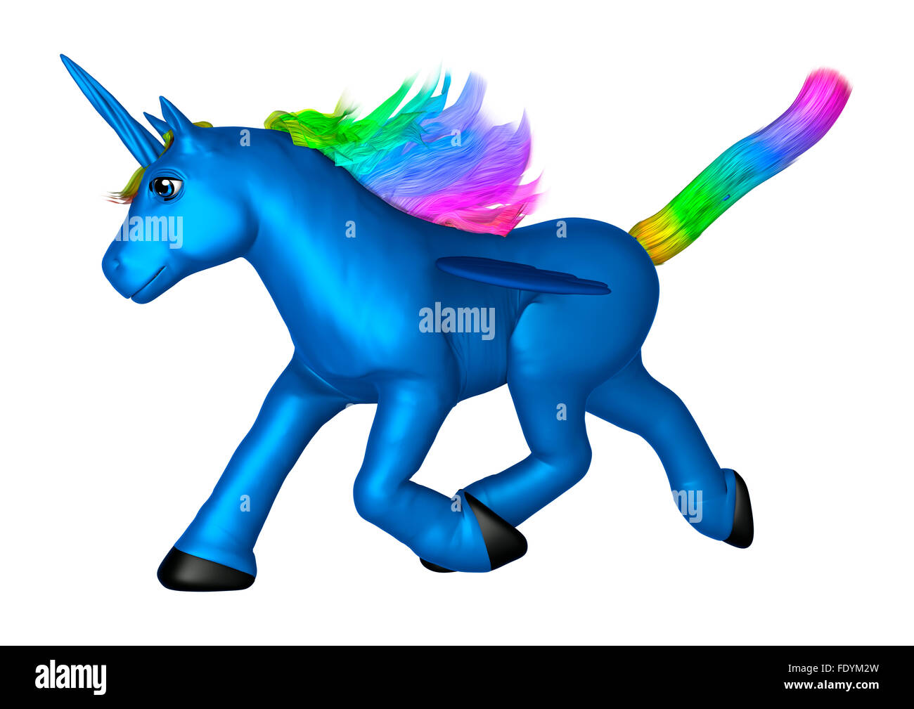 3D digital render of a blue toy unicorn isolated on white background ...