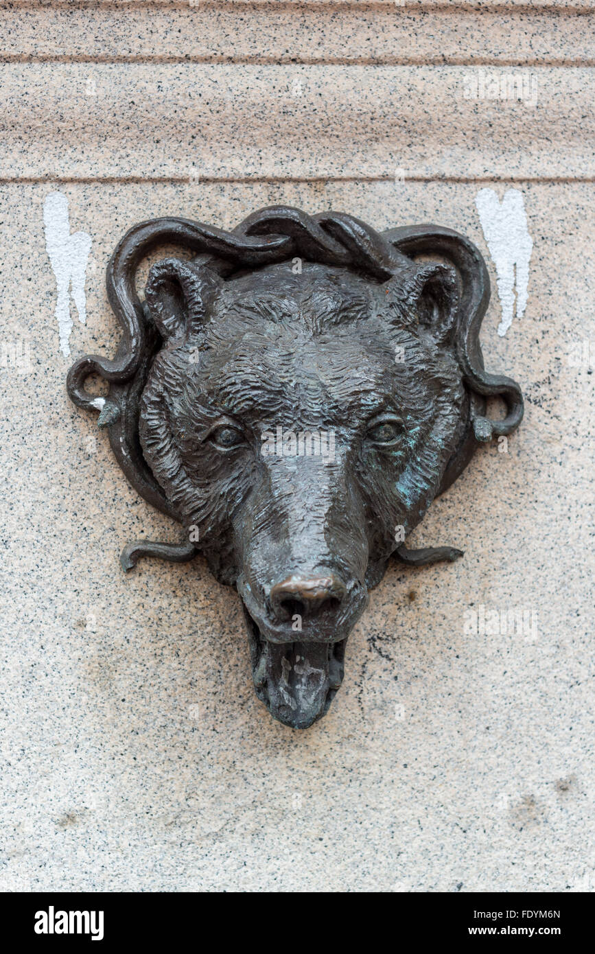 Bronze bear head on the Admission Day Monument locate on Market Street in San Francisco, California Stock Photo